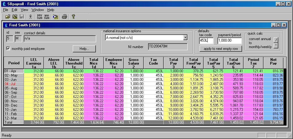 Screenshot of SBpayroll v 1.00 r 2.12