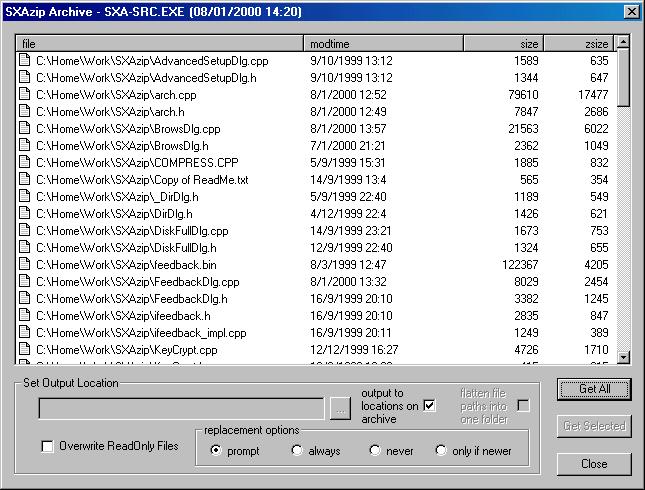 Screenshot of SXAzip v 1.00 r 7